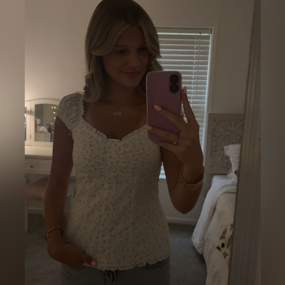 Hollister White Floral Blouse